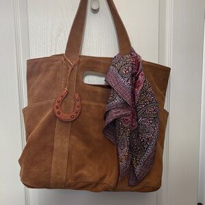 Free People Brown Suede Caravan Tote Bag (includes charm + Bandana)